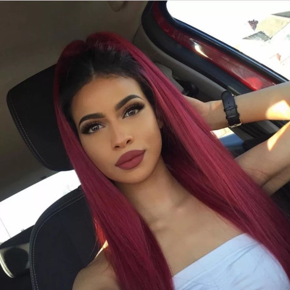 Ombré red synthetic hair lace front wig.